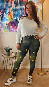 Legging Jeans Style Green Star