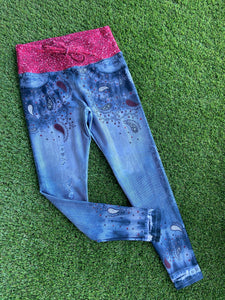 Legging Jeans Bacterias Red Pretina Glitter