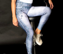 Load image into Gallery viewer, Denim Legging Silver &amp; Gold Stars
