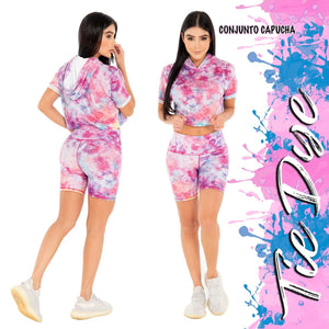 Set Sport BikerShort and Tshirt Tie Dye Capucha